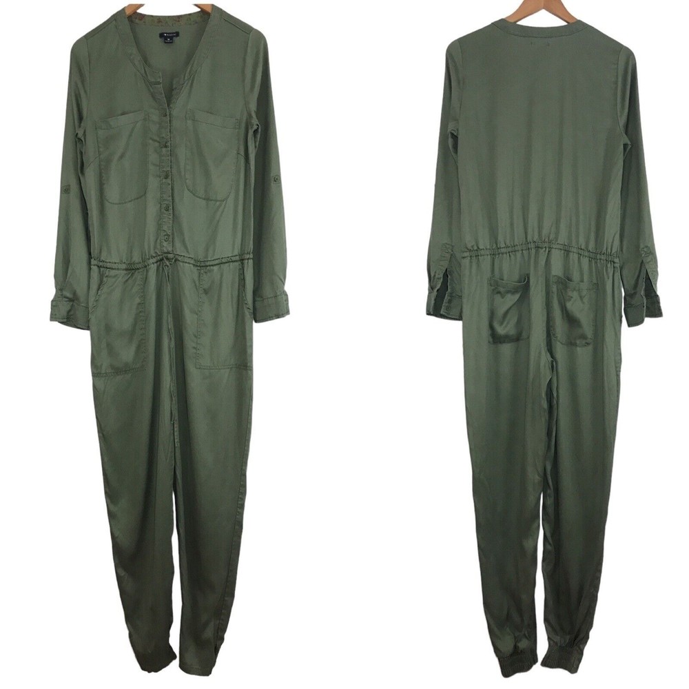 I Heart Ronson Utility Jumpsuit Women’s M Olive Green Long Sleeve One Piece